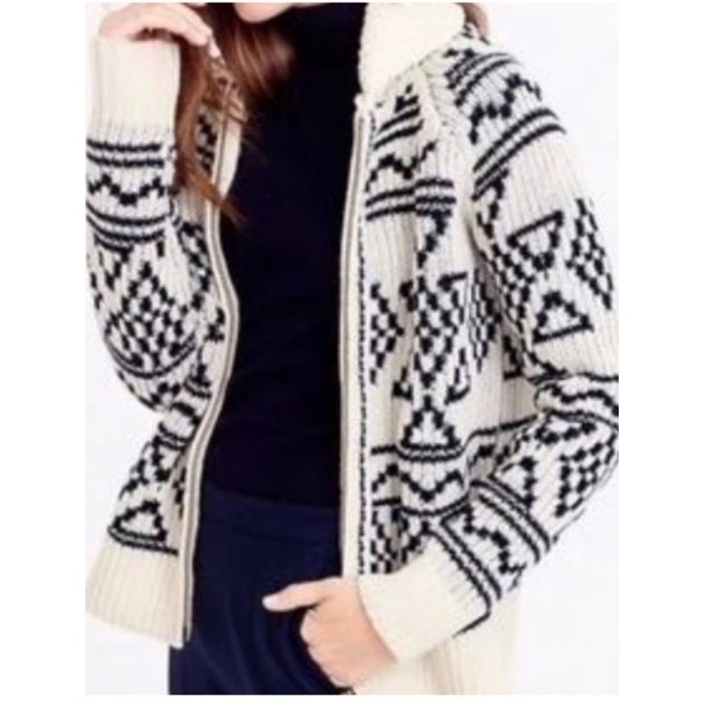 J Crew Lambswool Fair Isle Full Zip Sweater Women's Size S Cabin Core Nordic